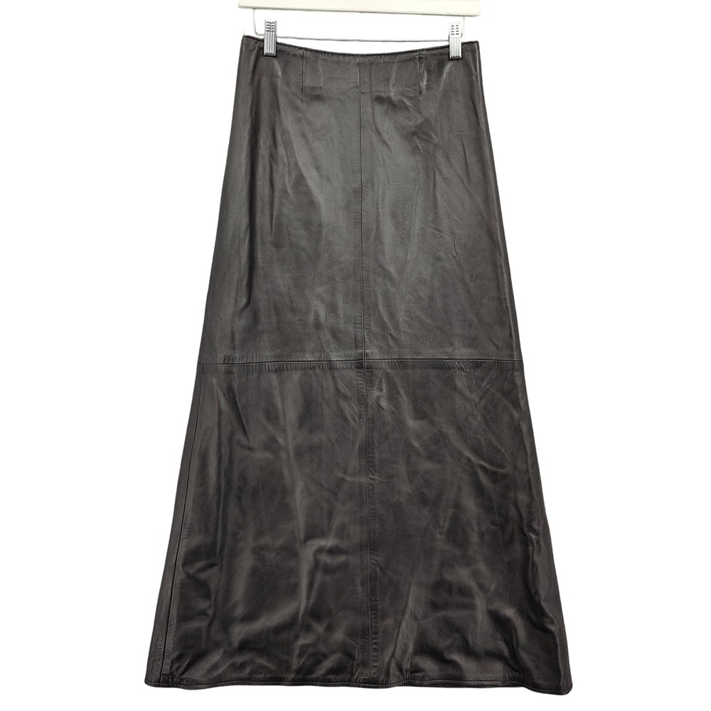 Swann Vintage Women Goth Dark Academia Leather Maxi Skirt XS Black Minimalist